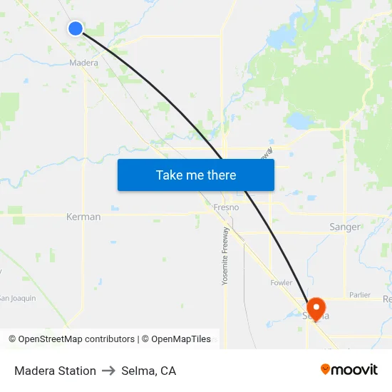 Madera Station to Selma, CA map