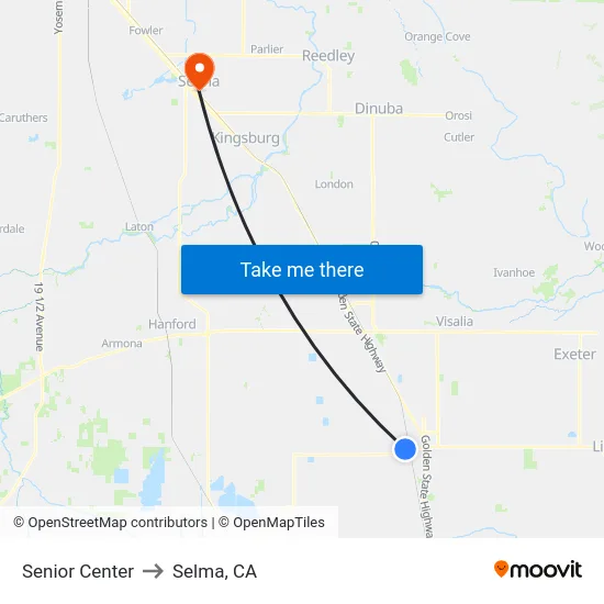 Senior Center to Selma, CA map