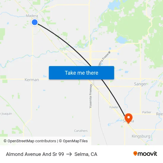 Almond Avenue And Sr 99 to Selma, CA map