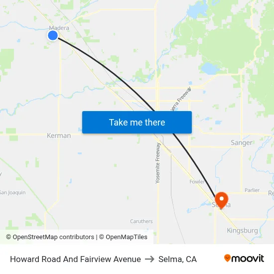 Howard Road And Fairview Avenue to Selma, CA map