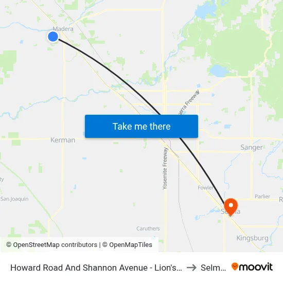 Howard Road And Shannon Avenue - Lion's Town And County Park to Selma, CA map