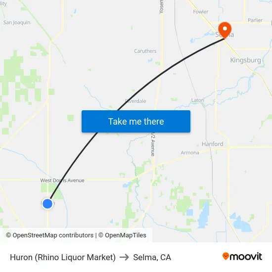 Huron (Rhino Liquor Market) to Selma, CA map