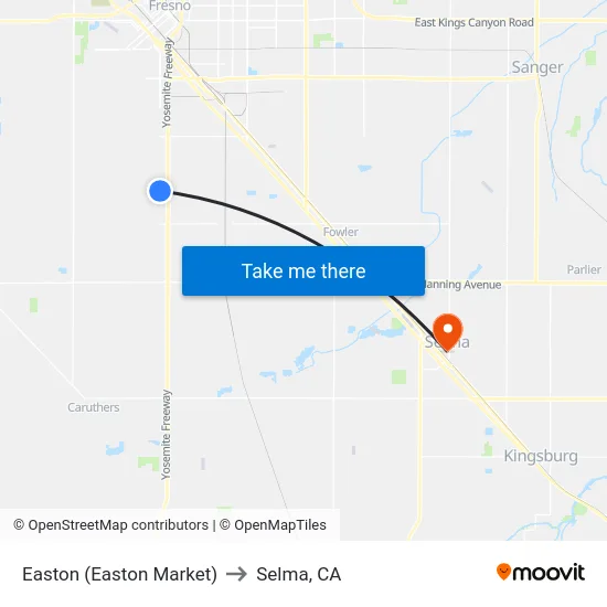 Easton (Easton Market) to Selma, CA map