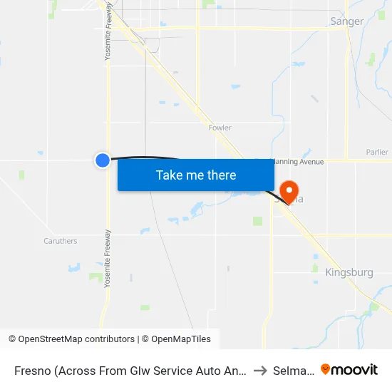 Fresno (Across From Glw Service Auto And Truck Repair) to Selma, CA map
