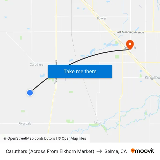 Caruthers (Across From Elkhorn Market) to Selma, CA map