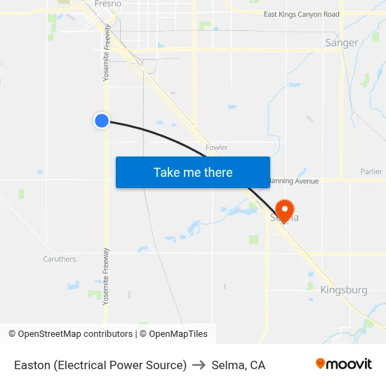 Easton (Electrical Power Source) to Selma, CA map