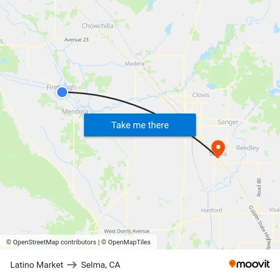 Latino Market to Selma, CA map