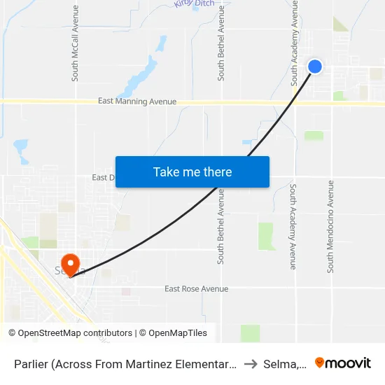 Parlier (Across From Martinez Elementary School) to Selma, CA map