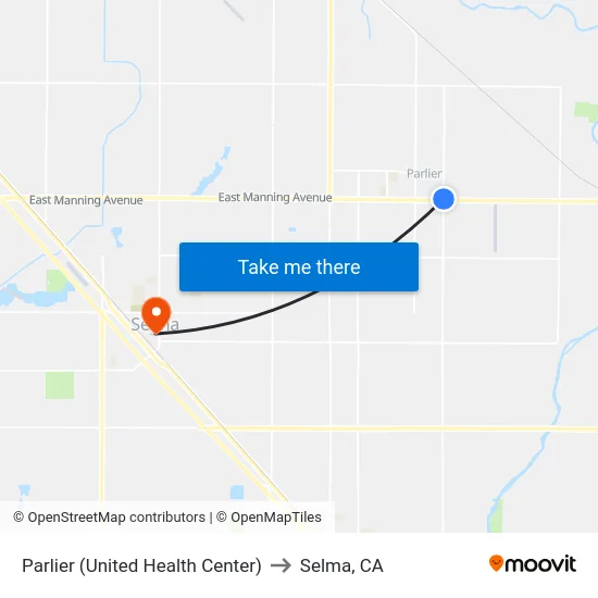 Parlier (United Health Center) to Selma, CA map