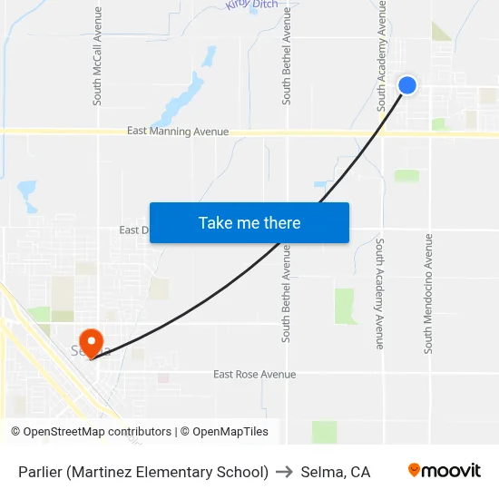 Parlier (Martinez Elementary School) to Selma, CA map