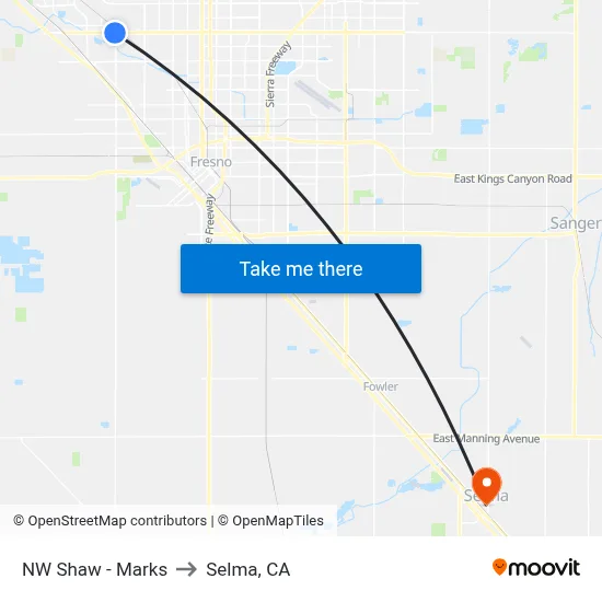 NW Shaw - Marks to Selma, CA map