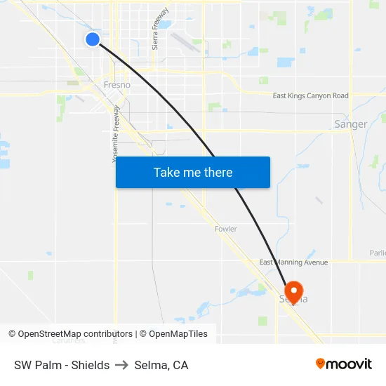 SW Palm - Shields to Selma, CA map