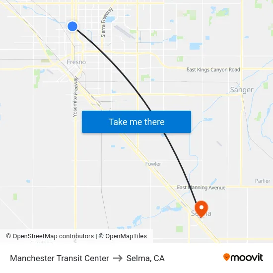 Manchester Transit Center to Selma, CA map