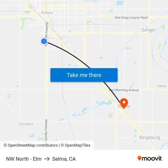 NW North - Elm to Selma, CA map