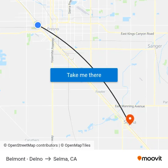 Belmont - Delno to Selma, CA map