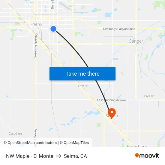 NW Maple - El Monte to Selma, CA map