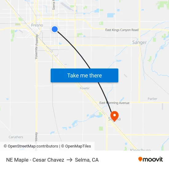 NE Maple - Cesar Chavez to Selma, CA map