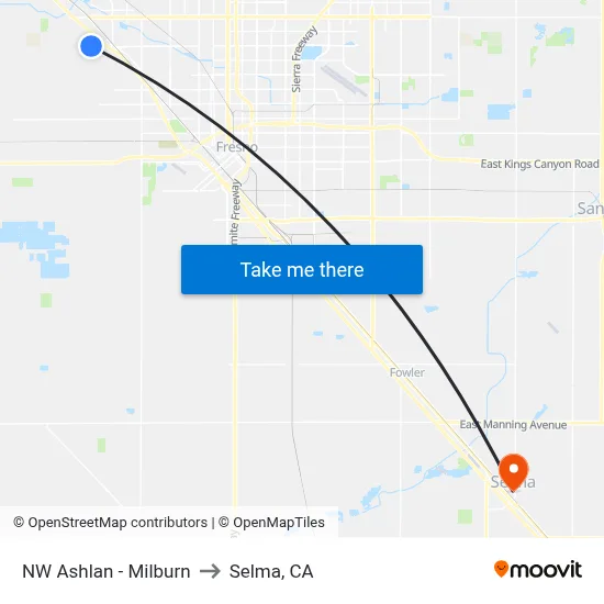 NW Ashlan - Milburn to Selma, CA map