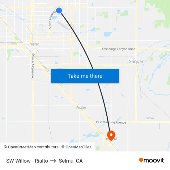 SW Willow - Rialto to Selma, CA map