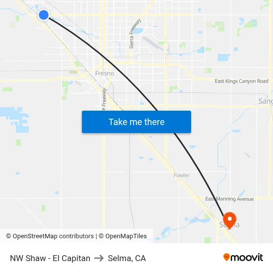 NW Shaw - El Capitan to Selma, CA map