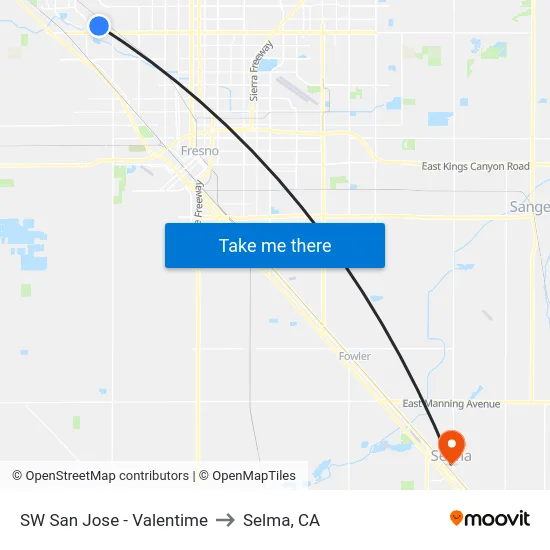 SW San Jose - Valentime to Selma, CA map