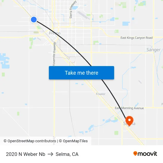 2020 N Weber Nb to Selma, CA map