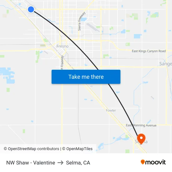 NW Shaw - Valentine to Selma, CA map