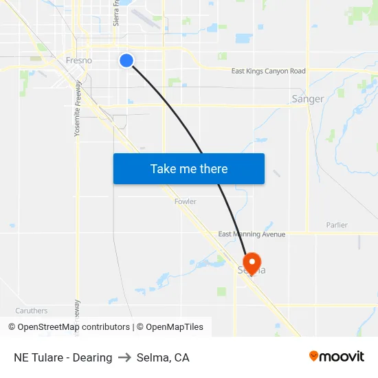 NE Tulare - Dearing to Selma, CA map