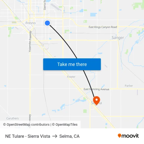 NE Tulare - Sierra Vista to Selma, CA map