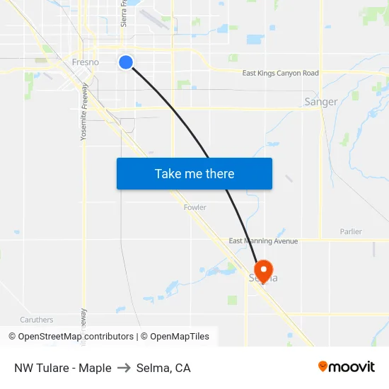 NW Tulare - Maple to Selma, CA map