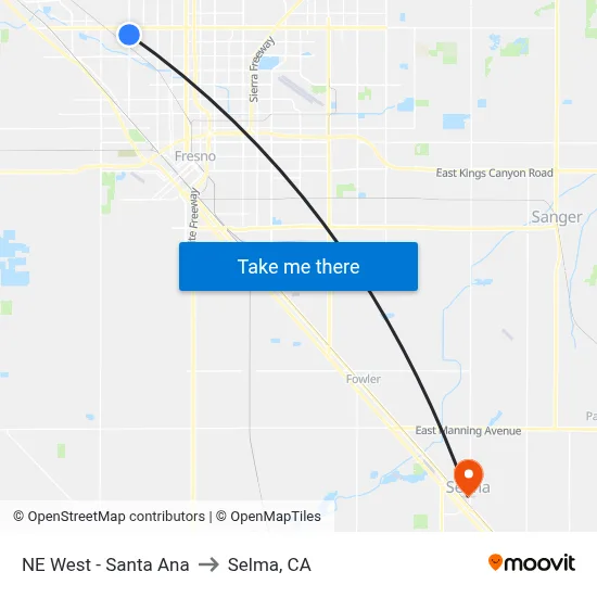 NE West - Santa Ana to Selma, CA map