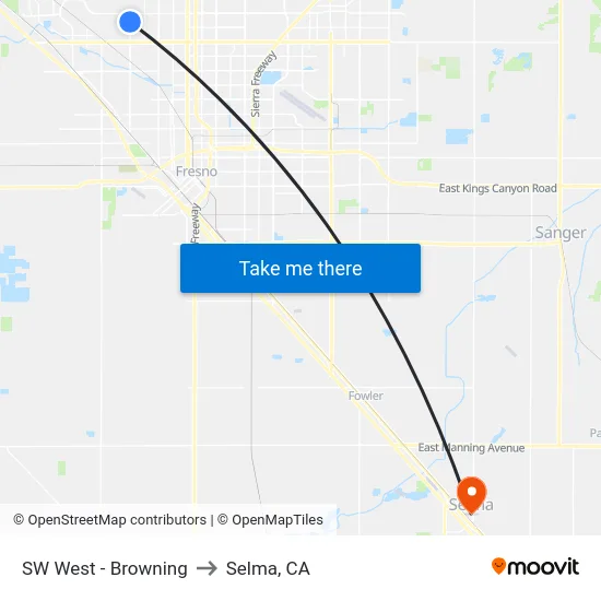 SW West - Browning to Selma, CA map