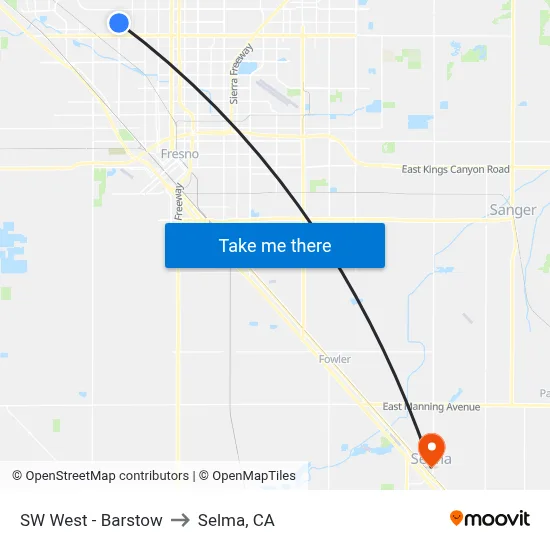 SW West - Barstow to Selma, CA map