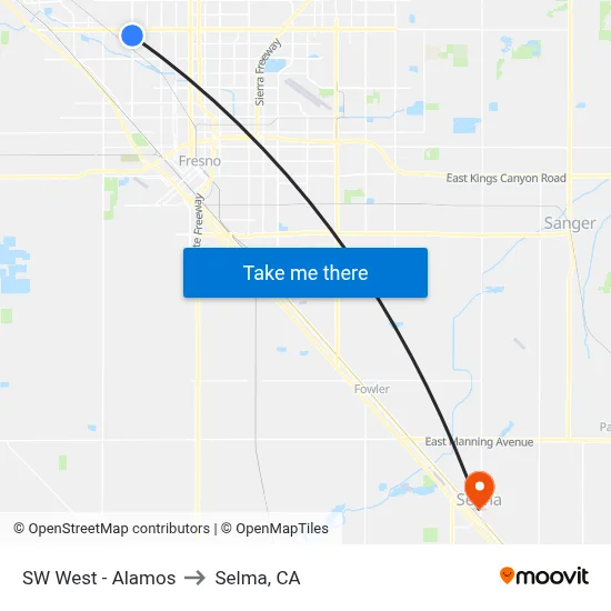 SW West - Alamos to Selma, CA map
