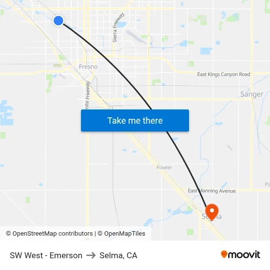SW West - Emerson to Selma, CA map