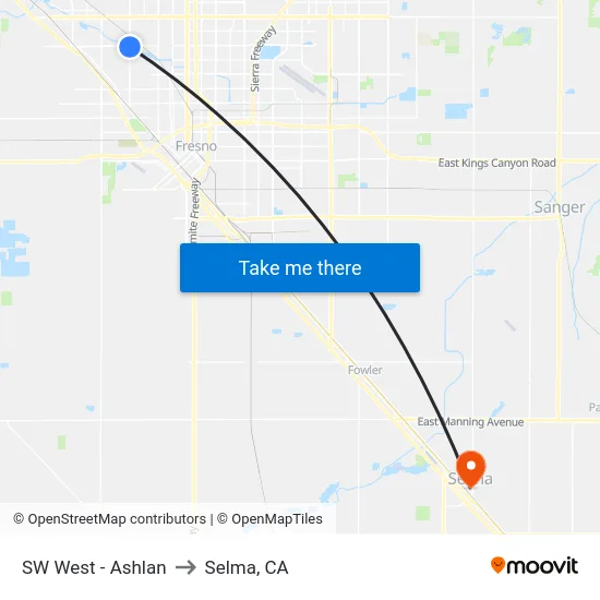 SW West - Ashlan to Selma, CA map