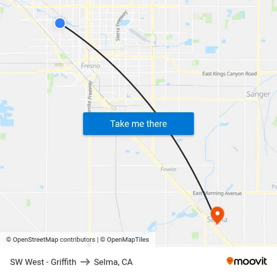 SW West - Griffith to Selma, CA map