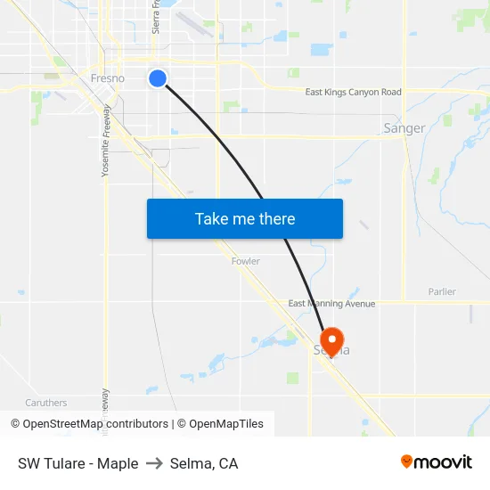 SW Tulare - Maple to Selma, CA map