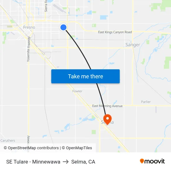 SE Tulare - Minnewawa to Selma, CA map