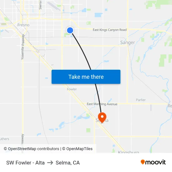 SW Fowler - Alta to Selma, CA map