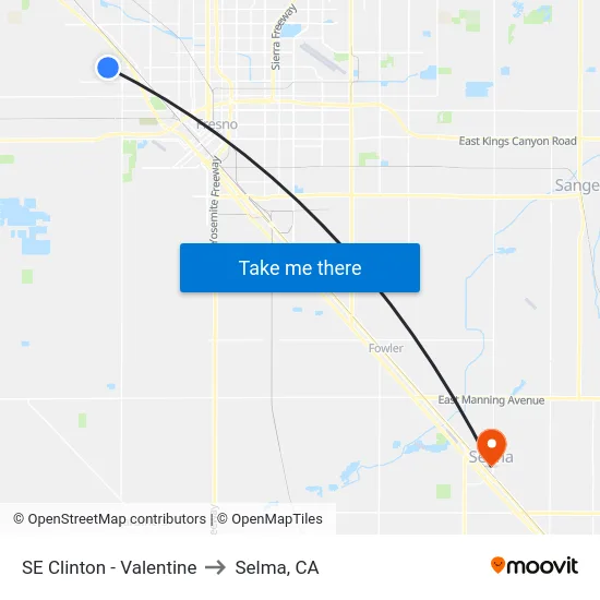 SE Clinton - Valentine to Selma, CA map