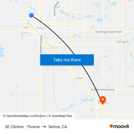 SE Clinton - Thorne to Selma, CA map