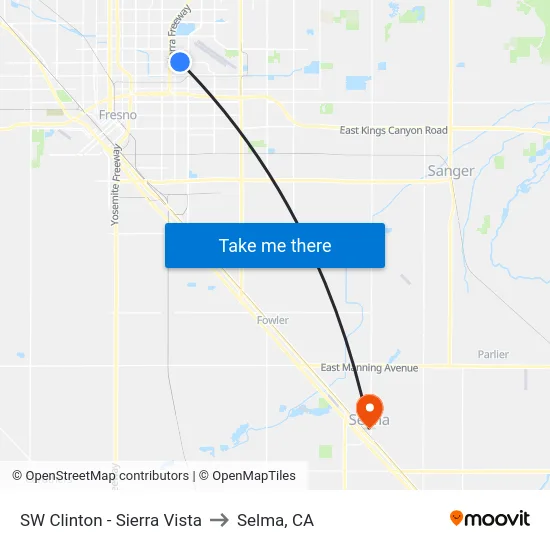 SW Clinton - Sierra Vista to Selma, CA map