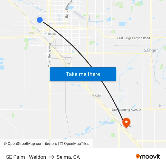 SE Palm - Weldon to Selma, CA map