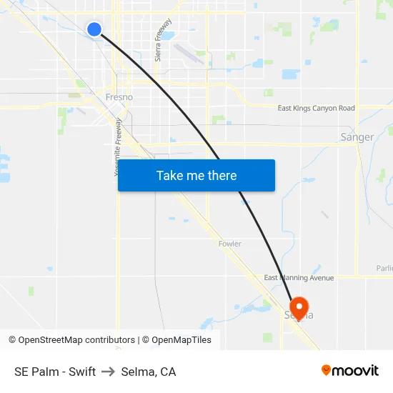SE Palm - Swift to Selma, CA map