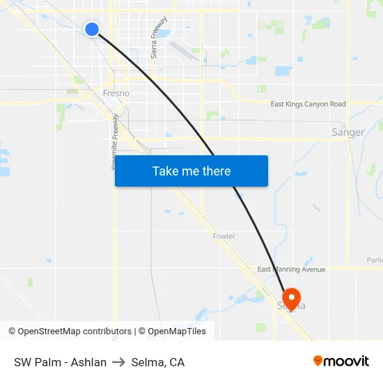 SW Palm - Ashlan to Selma, CA map