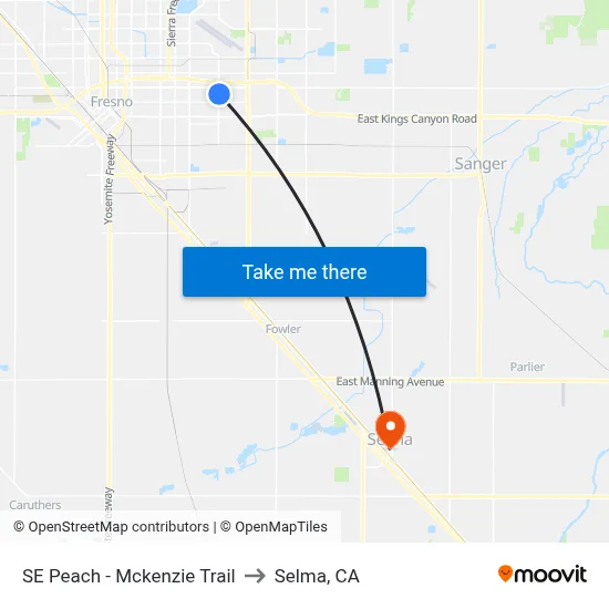 SE Peach - Mckenzie Trail to Selma, CA map