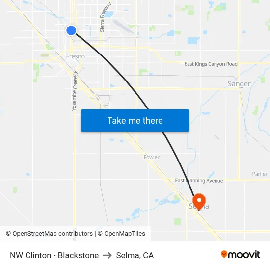 NW Clinton - Blackstone to Selma, CA map