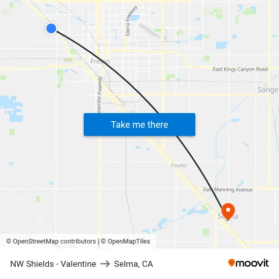 NW Shields - Valentine to Selma, CA map