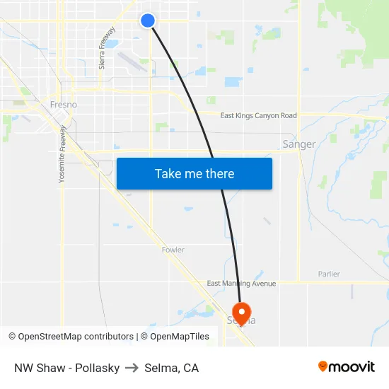 NW Shaw - Pollasky to Selma, CA map